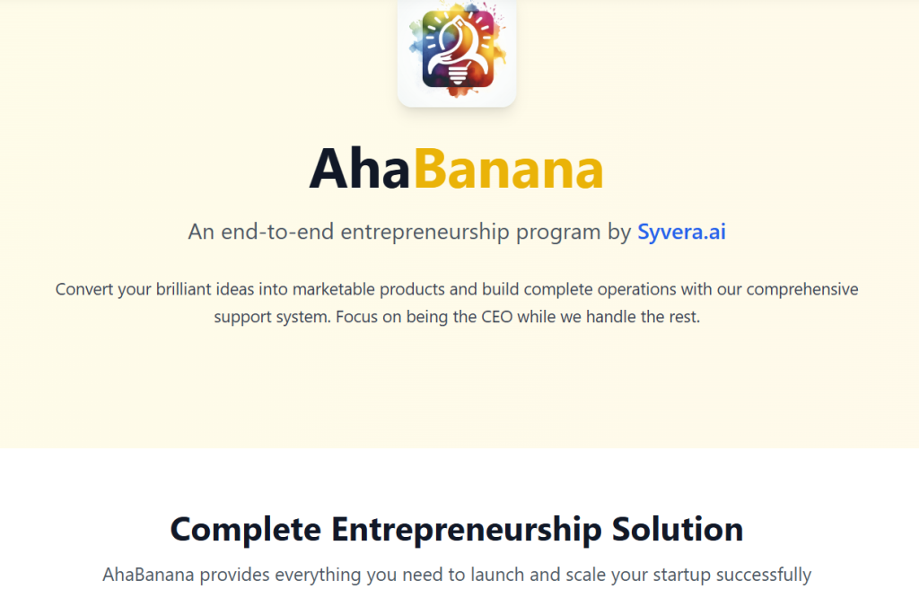 Syvera.ai Launches AhaBanana for new startups : End-to-end program